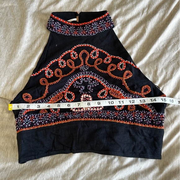 NWT Free People Boho Hippie Black Halter, Tie Back, Embroidered Beaded Crop Top - Picture 10 of 14